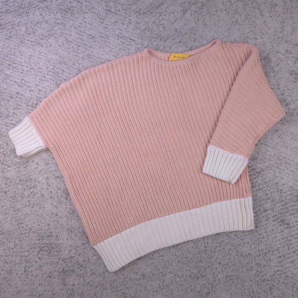 St John Sweater Womens Small *SM STAINS* Knit Asymmetrical Peach Pink Pullover